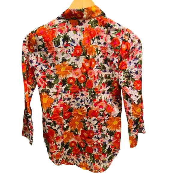 Anthropologie HD In Paris Hanalei Floral Top Button Down 3/4 Sleeve Blouse - Picture 4 of 8